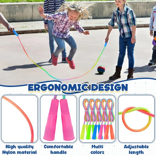 Vista 3 de ZATAYE Paquete de 6 cuerdas de saltar para niños, coloridas cuerdas de saltar de nailon degradado para niños, longitud ajustable de 7.55 pies, asas