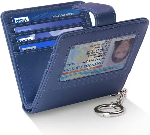 Vista 15 de FurArt Cartera plegable para mujer con 9 ranuras, bloqueo RFID, ventana de identificación, cartera compacta con llavero