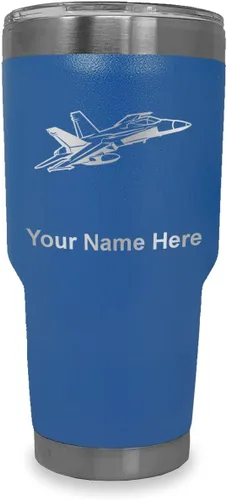 Vista 35 de LaserGram Taza aislada al vacío de 20 onzas, Fighter Jet 2, grabado personalizado incluido (negro)