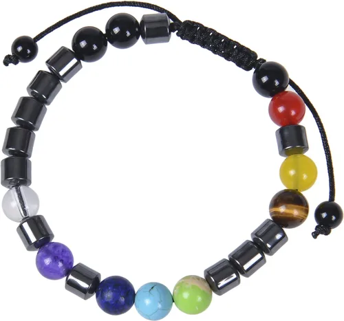 Vista 2 de Brazalete GelConnie de piedras de lava, 7 chakras, 0.32 pulgadas, piedra natural, para curación, alivio del estrés, yoga, ansiedad, aromaterapia