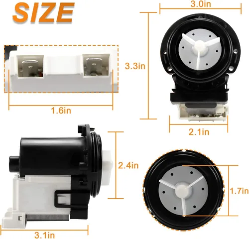 Vista 4 de Motor de bomba de drenaje de lavadora 4681EA2001T WM8000HVA WM8100HVA WM2077CW WM3260 WM3370HWA OEM para lavadoras LG y Kenmore WM3170CW WM2101HW