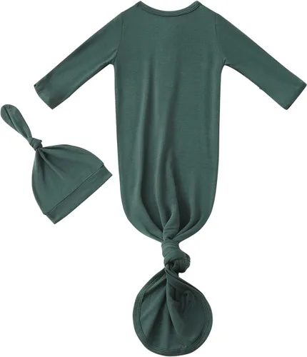 Vista 2 de Conjunto de gorro anudado para bebés recién nacidos, de viscosa de bambú, suave, con mitones