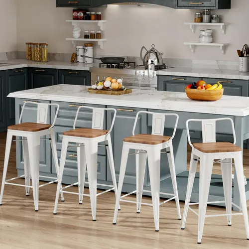 Vista 11 de Changjie Furniture - Juego de 4 sillas altas de metal con diseño industrial para barra de cocina o bar con respaldo bajo, Metal, Negro, 18 pulgadas