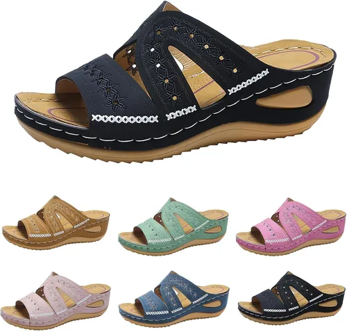 Vista 25 de Sandalias ortopédicas con soporte de arco, sandalias planas para exteriores, estilo bohemio, para caminar, cómodas, elegantes, informales