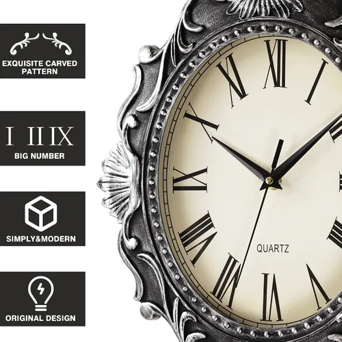 Vista 2 de AYRELY Reloj de pared rústico ovalado de 14 pulgadas, funciona con pilas, reloj silencioso de estilo rústico que no hace tictac, decorativo