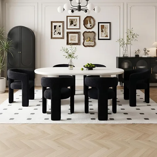 Vista 23 de Silla de Comedor Moderna de Chenille Tipo Barril Tapizada en Tela para Comedor con Brazo, Cómoda Silla Auxiliar de Acento para Cocina/Sala