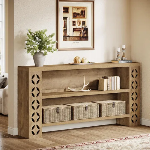Vista 3 de Tribesigns Mesa consola de entrada extra larga de 70.9 pulgadas con almacenamiento, mesa de sofá estrecha detrás del sofá, muebles de entrada
