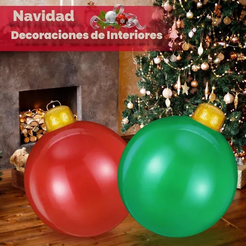 Vista 6 de 4 adornos inflables de Navidad de 24 pulgadas, bolas de Navidad colgantes de gran tamaño, decoraciones de Navidad al aire libre para Navidad verde