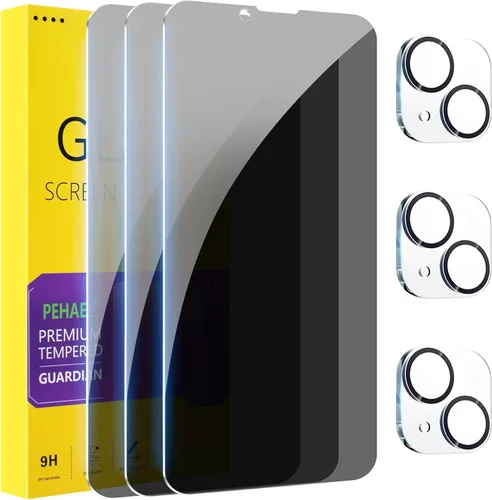Vista 22 de PEHAEL - Paquete de 2 + 2 protectores de pantalla de privacidad para iPhone, protector de lente de cámara, cobertura completa, vidrio templado