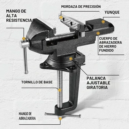 Vista 7 de [Versión mejorada] Prensa de banco multiusos de 3.3", Prensa de mesa para banco de trabajo, Prensa de sujeción universal con hierro fundido