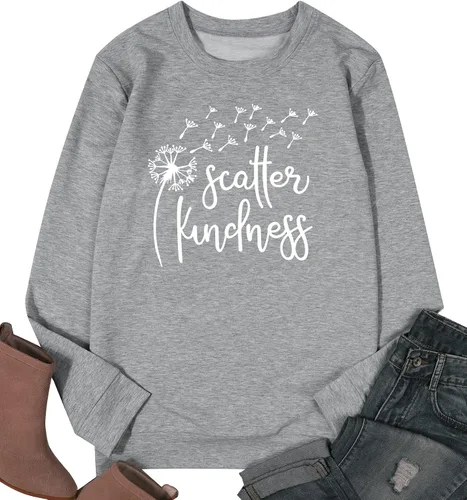 Vista 8 de KIDDAD Sudadera de diente de león para mujer, diseño gráfico Scatter Kindness, camiseta casual de manga larga