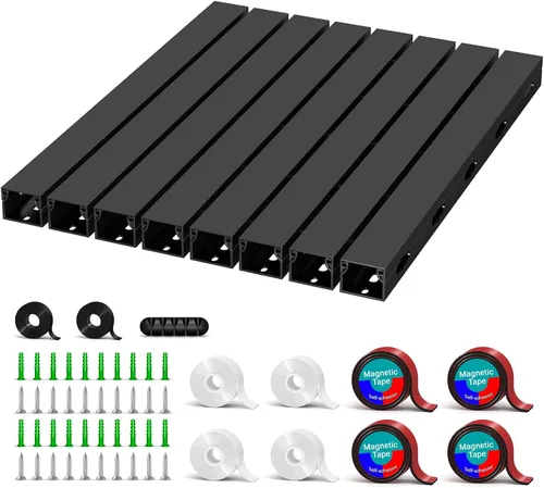 Vista 8 de Kit de canaleta para ocultar cables, organización magnética de cables debajo del escritorio con agujero grande estético mejorado, kit organizador