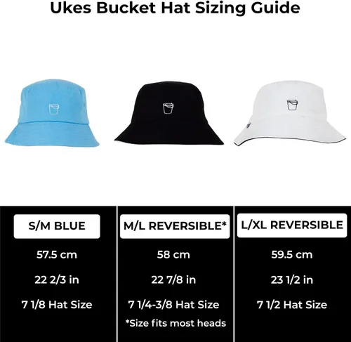 Vista 6 de Ukes Sombrero de cubo premium, fácil de empacar para aventuras de verano al aire libre, divertido diseño de cubo