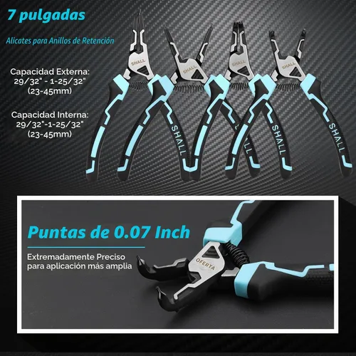 Vista 5 de SHALL Juego de Alicates para Anillos de Retención, 4 Piezas de Alicates para Anillos de Retención Resistentes de 7", Alicates para Anillos