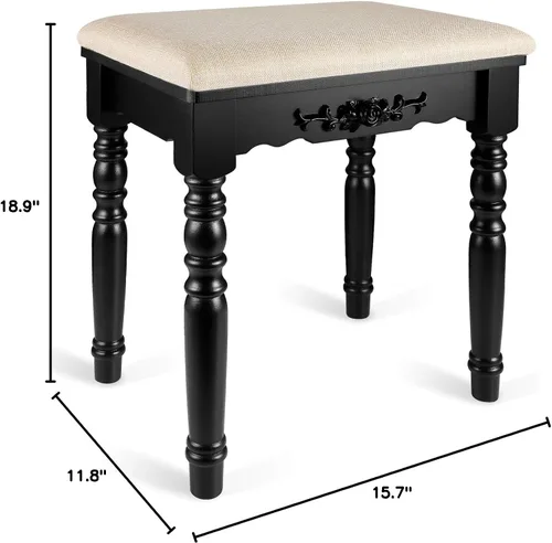 Vista 3 de URFORESTIC Taburete de tocador de madera de roble, moderno taburete de maquillaje con superficie de asiento cóncavo, capacidad de 300 libras, fácil