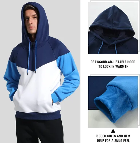 Vista 4 de Sudadera con capucha de forro polar de peso medio para hombre, casual, bloque de color, con bolsillos