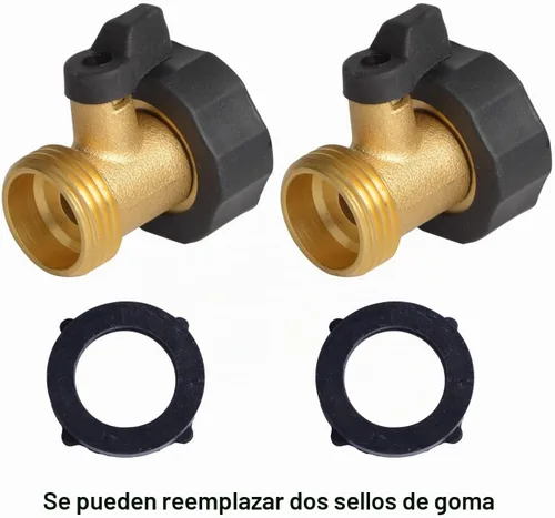 Vista 2 de Hydro Master Válvulas de cierre de latón resistente Conectores de manguera de jardín con sellos de goma adicionales 3/4 pulgadas NH (paquete de 2)