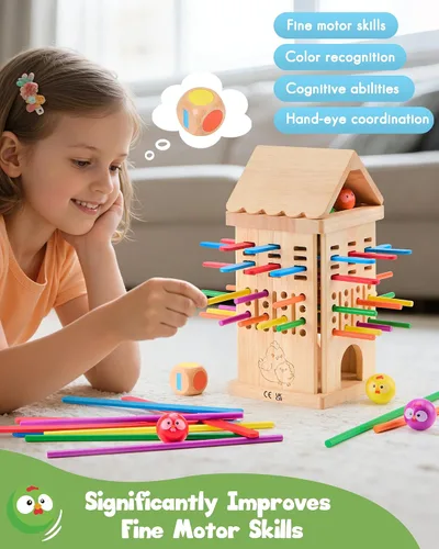 Vista 2 de Montessori - Juego de mesa para niños de 3 a 6 años, juguete de madera seguro y colorido, juego de aprendizaje de habilidades motoras finas, juego