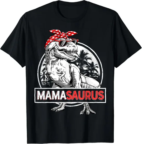 Vista 2 de Mamasaurus T rex Dinosaur Funny Mama Saurus Mother Family Camiseta, Negro