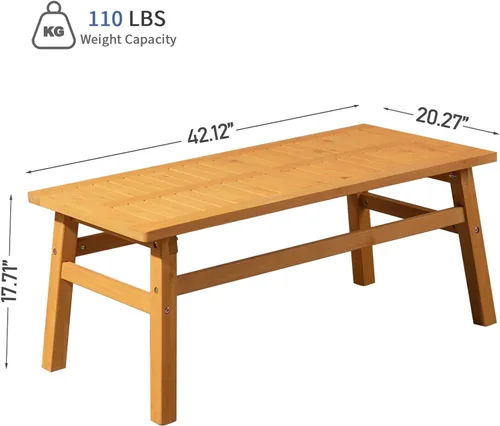 Vista 3 de Mesa auxiliar de madera para exteriores con mesa de rejillas, mesa auxiliar rectangular de madera de cedro de 42 pulgadas para jardín, piscina