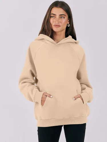 Vista 8 de LOGENE Sudaderas con capucha para mujer, de manga larga, de vellón, de gran tamaño, informales, básicas, sin botones, ropa de entrenamiento de otoño