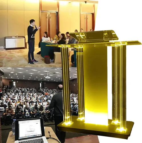 Vista 4 de Púlpitos para iglesias, púlpitos de iglesia con luces LED y ruedas, mesa rodante de podio acrílico, púlpito rodante transparente, fácil montaje