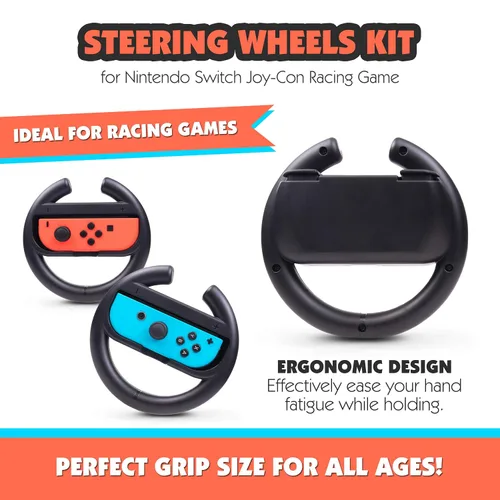 Vista 5 de Advanctech Nintendo Switch Racing Steering Wheels Grip for Joy-Con Controllers, Set of 2