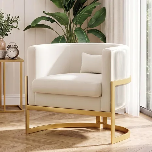 Vista 17 de Silla Decorativa de Terciopelo Dorado Silla Moderna de Barril Sillas Tapizadas con Brazos para Dormitorio, Sala de Estar, Sofá, Sillas de Club