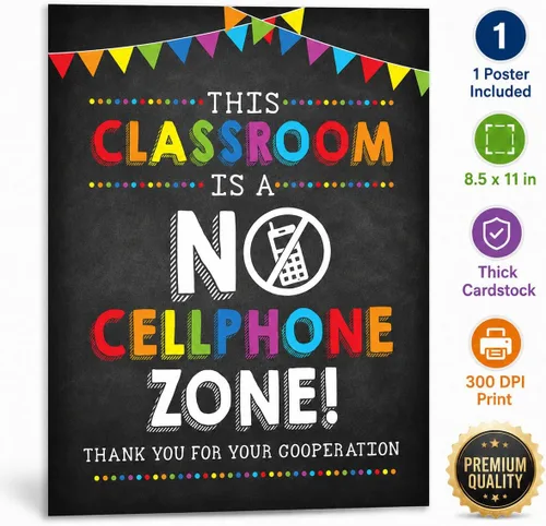 Vista 6 de Andaz Press Cartel artístico de pared para profesor de aula escolar, 8.5 x 11 pulgadas, con texto en inglés "This Classroom is a No Cellphone Zone