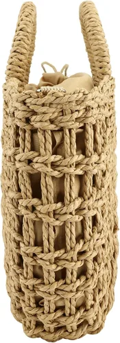 Vista 6 de Bolso de mano de paja tejida con asa superior de verano estilo retro de ratán con correa de hombro extraíble