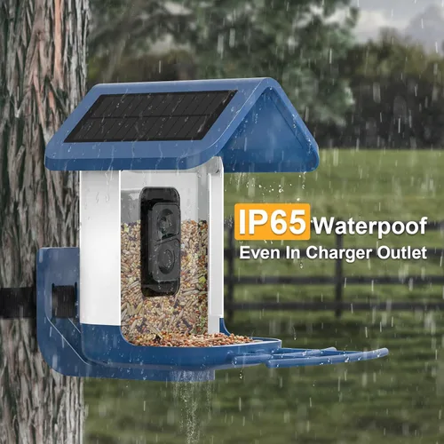 Vista 4 de Comedero para pájaros con cámara alimentado por energía solar: Comedero inteligente para aves con cámara de alimentación en vivo de 2K