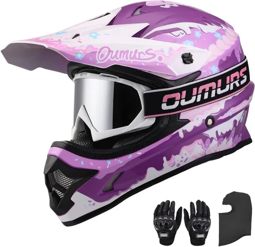 Vista 17 de OUMURS DOT Adult ATV Dirt Bike Helmet with Goggles Gloves & Mask Adjustable Sun Visor Motorcycle Adults Helmet Off-Road Motocross Downhill Moped MX