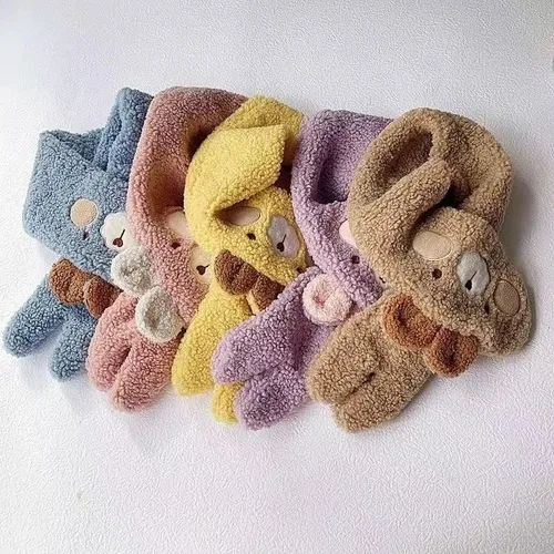 Vista 4 de DNLKWGO Conjunto de bufanda unisex para niños pequeños, gorro de bebé, lindo oso para invierno, gorro de invierno