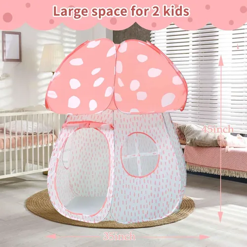 Vista 6 de Carpa de juegos para niños con diseño exquisito Pop Up Carpa para interiores y exteriores Casa de juegos para niños y niñas con diseño de hongo Rosa