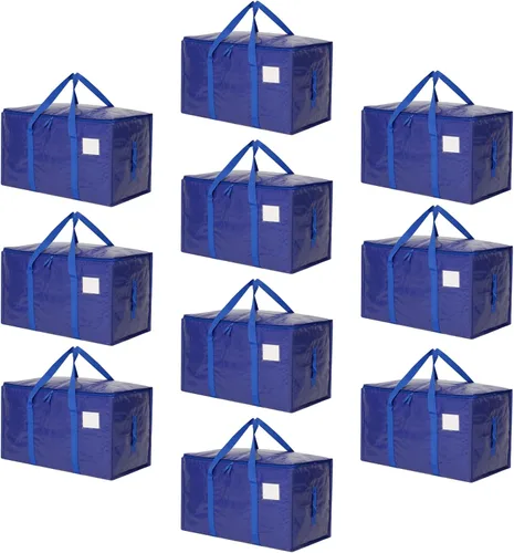 Vista 24 de Bolsas de mudanza resistentes extra grandes, cajas de mudanza, suministros de mudanza esenciales, contenedores de almacenamiento azules con tapas