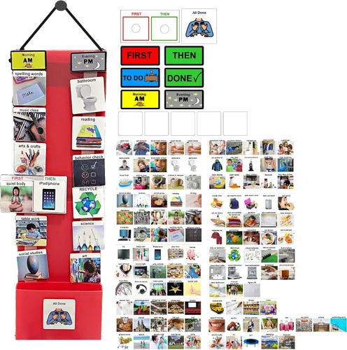 Vista 13 de Programa visual para niños – 133 tarjetas de plástico duraderas con imágenes y monedas con lazo suave Tabla de rutina diaria y recompensas por
