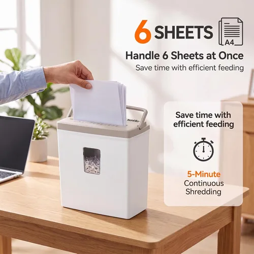Vista 3 de Suntiko 6 Sheet Home Office Cross Cut Shredder Brown + White Negro