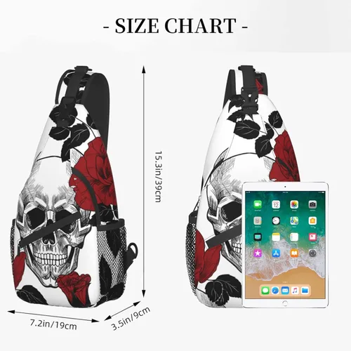 Vista 3 de Bandolera cruzada de girasol y bandera estadounidense para mujeres y hombres, bolsa de viaje para senderismo, bolsa de pecho, Rose and Skull