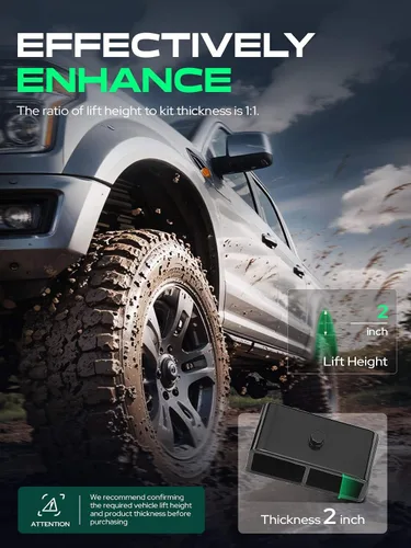 Vista 3 de YHTAUTO Kit de elevación de nivelación trasera de 2 pulgadas, pernos en U cuadrados extendidos y bloques de elevación con kit de hardware compatible