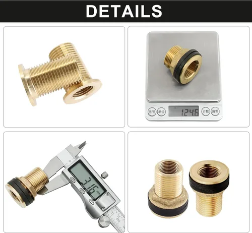 Vista 5 de 2 piezas de accesorios de mamparo de latón, conector de tanque de agua macho de 1/2 pulgada hembra de 3/4 pulgadas con 2 anillos de goma
