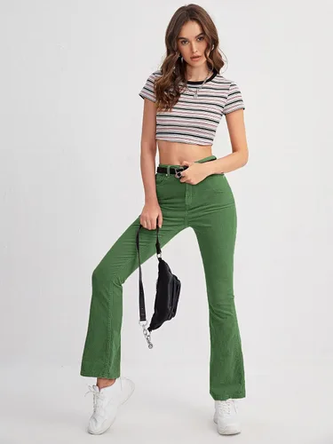 Vista 3 de Floerns Pantalones de pana elegantes de cintura alta con cremallera para mujer