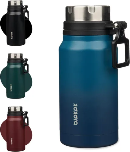 Vista 11 de BJPKPK Botella de agua aislada de 24 onzas con asa, sin BPA, botella térmica de viaje de acero inoxidable reutilizable, botella de agua grande, Negro