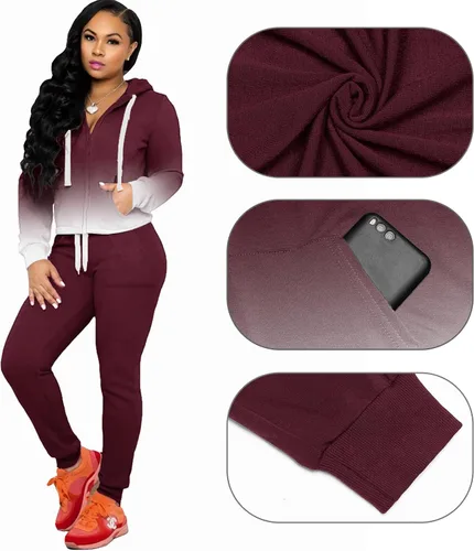 Vista 5 de FANDEE Conjunto de dos piezas para mujer, conjunto casual de sudadera con capucha y bolsillos