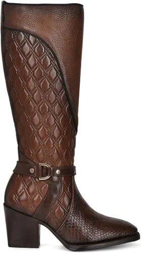 Vista 4 de Cuadra Botas altas para mujer en piel de pitón auténtica, color marrón