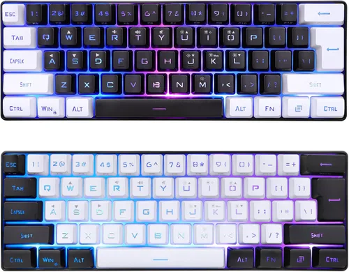 Vista 3 de Teclado para juegos 60 con cable mini teclado retroiluminado RGB mini compacto impermeable mini teclado compacto de 61 teclas para jugadores