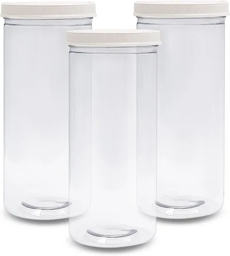 Vista 3 de ljdeals Tarros de plástico transparente de 80 onzas de alto con tapas, recipientes de almacenamiento cilíndricos de 2.5 cuartos de galón de 10
