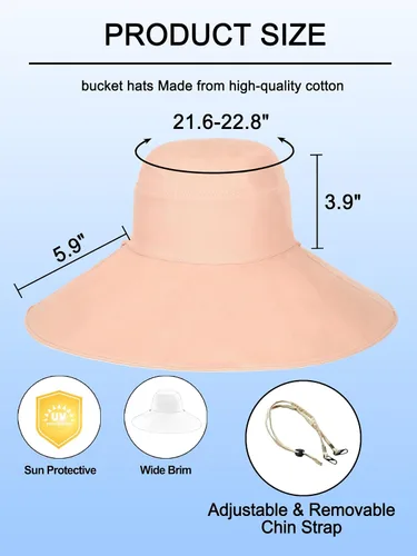 Vista 5 de Sombrero de pescador de algodón para mujer, reversible, de ala ultra ancha, plegable, protección UV, verano, viajes, UPF 50+ Rosa