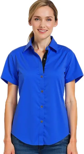 Vista 10 de Jandukar Camisas con botones para mujer, camisas de trabajo de manga corta para mujer, tops de oficina