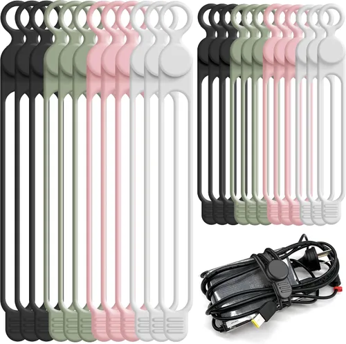 Vista 16 de Bridas de silicona para cables, organizador de cables (16 negro (16pcs-Black)