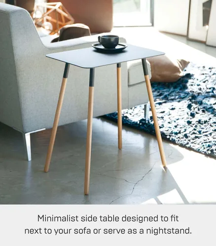 Vista 4 de YAMAZAKI Home Plain - Mesa auxiliar rectangular moderna que ahorra espacio para sala de estar o mesita de noche pequeña, mesa auxiliar de metal